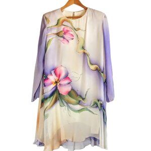 Vintage Yolanda Lorente Hand Painted Pastel Floral Silk Dress